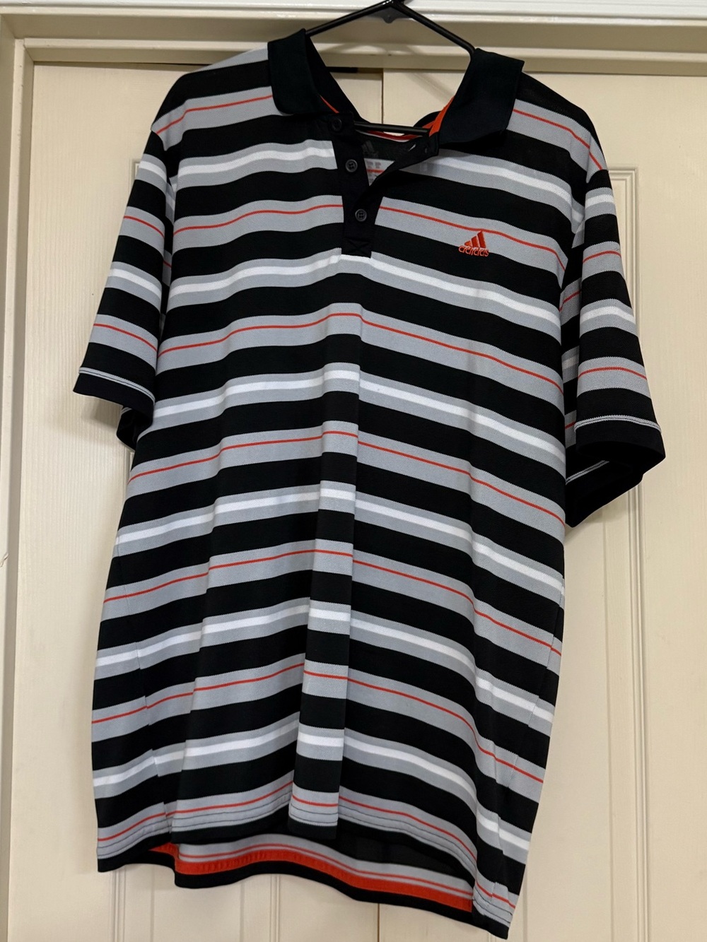 adidas Men’s Black, White & Orange Striped Polo